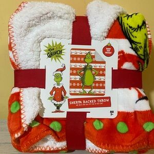 The Grinch Sherpa Backed Throw Blanket - Festive Red, White, and Green